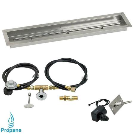 AMERICAN FIREGLASS 36 X 6 In. Linear Stainless Steel Drop-In Fire Pit Pan With Spark Ignition Kit - Propane SS-LCBKIT-P-36